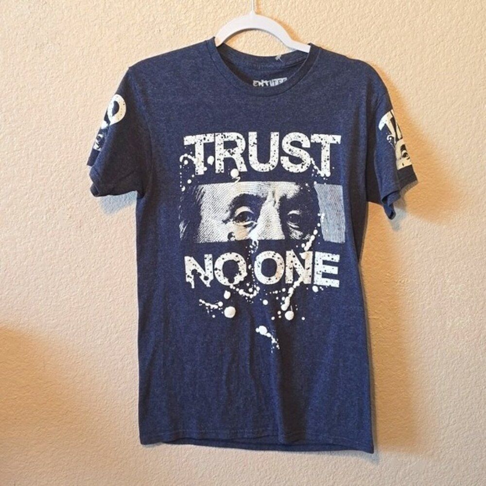 EntiTee Brand 'Trust No One' Graphic Tee with Ben Franklin eyes and dollar bill